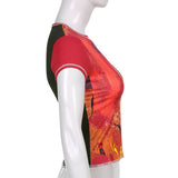 Contrast Printed Tight-fitting Short-sleeved T-shirt