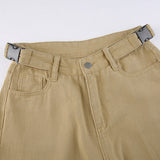 Khaki High-waist Straight-leg Casual Trousers
