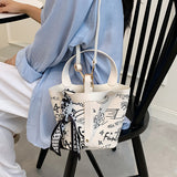Cartoon Print Silk Scarf Bucket Bag