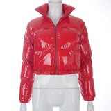 Zip Mirror Leather Warm Quilted Jacket
