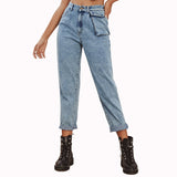 High Waist Tooling Patch Pocket Denim Trousers