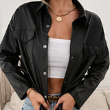 Long-sleeved Single-breasted Leather Jacket