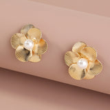 Metal Pearls Six-petal Flowers Ear Studs