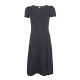 Square Neck Pleated Waist Slim Dress