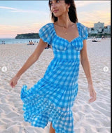 Short Puff Sleeves Lace-Up Dress