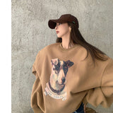Loose Round Neck Pullover Print Sweatshirt