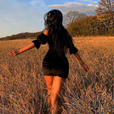 Waist Suede Flared Sleeve Wrap Chest Hepburn Dress