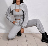 Sports Drawstring Hoodie Loose Three-Piece Suit