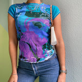 Contrast Printed Tight-fitting Short-sleeved T-shirt