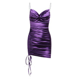 Pleated Neck Side Drawstring Temperament Slim Dress