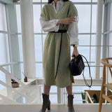 Long Seeve Shirt Split Knit Vest Dress Suit