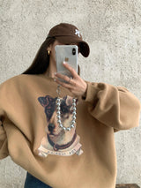 Loose Round Neck Pullover Print Sweatshirt