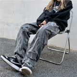 High Waist Straight Wide Leg Printed Jeans