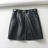 High Waist Slim Zipper PU Leather Skirt