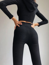 Slim Short Navel V-neck hooded Two-Piece Set