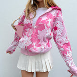 Sweet Student Zipper Print Hooded Sweater