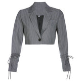 Long Sleeve Striped Double-button Elegant Office Jacket