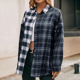 Loose Casual Lapel Long-sleeved Single-breasted Check Shirt