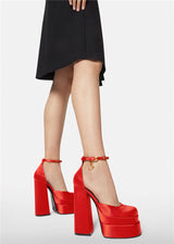 High-heeled Double-layer Satin Square Toe Hollow Sandals