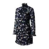 Floral Wood Ear High-Neck Tie Low-Cut Dress