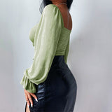 Sweet Drawstring Cutout Flared Sleeve Top