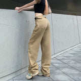 Khaki High-waist Straight-leg Casual Trousers