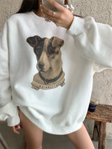 Loose Round Neck Pullover Print Sweatshirt