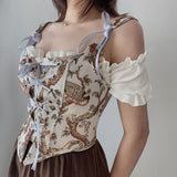 French Retro Wrap Chest Floral Vest