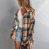 Long-sleeved Lapel Button-breasted Plaid Shirt Jacket