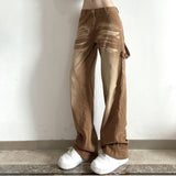 Brown High Waist Slimming Loose Straight-leg Pants