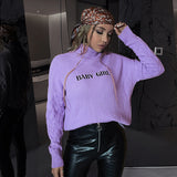 Letter Embroidery Loose Stretch Turtleneck Sweater