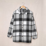 Long-sleeved Lapel Button-breasted Plaid Shirt Jacket