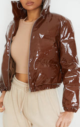 Zip Mirror Leather Warm Quilted Jacket