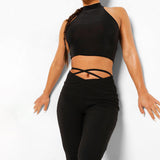 V-shaped Waist Umbilical Cross Strap Flared Casual Pants