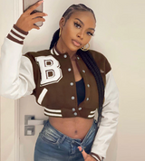 Leather Sleeve Baseball Uniform Short Jacket