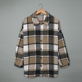 Long-sleeved Lapel Button-breasted Plaid Shirt Jacket