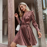 V-Neck Design Polka-Dot Dress