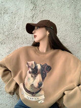Loose Round Neck Pullover Print Sweatshirt