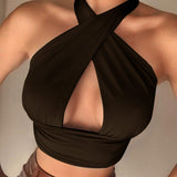 Sexy Cross Pleated Halter Top