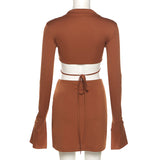 Long-sleeved Tie-up Split Hip Skirt Casual Suit