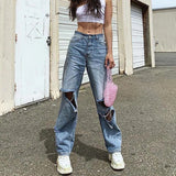 American Ripped High Waist Wide Leg Jeans