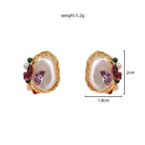 Pure Hand-made Copper Wire-wound Pearl Butterfly Earrings