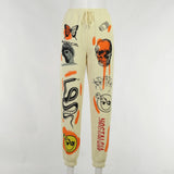 Street Trend Multi-Pattern Printing Strap Casual Pants