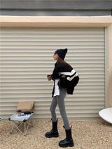 Contrasting Loose Collar Zipper Cardigan Lamb Plush Jacket