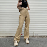 Khaki High-waist Straight-leg Casual Trousers