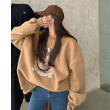 Loose Round Neck Pullover Print Sweatshirt