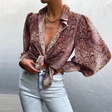Lantern Sleeve Puff Sleeve Printed Shirt Top