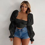 Sexy Solid Color Flared Sleeves Top