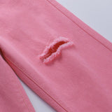 High Waist Ripped Straight Wide Leg Jeans