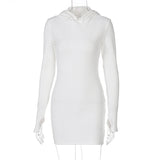 Knit Hooded Long Sleeve Slim Hip Dress